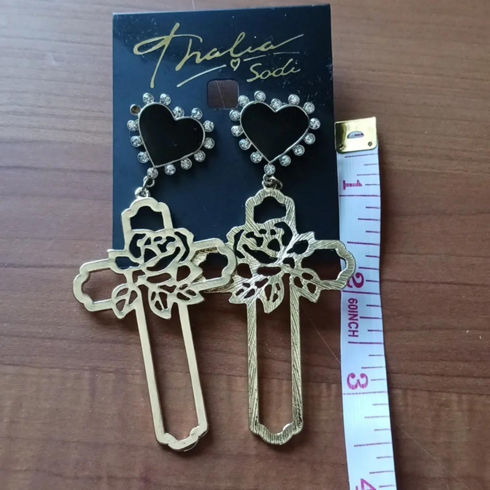 Thalia Sodi Cross With Heart Gold Earrings Mother's Day - Picture 6 of 7